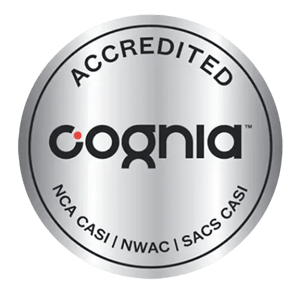 Cognia Accredited NCA CASI NWAC SACS CASI metallic round badge